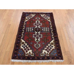Tappeto Farsian Hamadan in stile bohémien vintage, rosso, 3'5"x5', in pura lana, annodato a mano