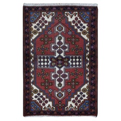 Tappeto Farsian Hamadan in stile bohémien vintage, rosso, 3'5"x5', in pura lana, annodato a mano