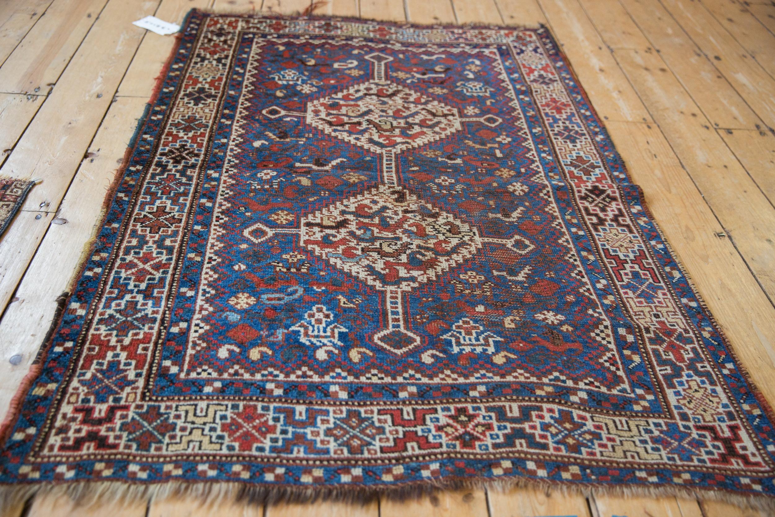 Hand-Knotted Vintage Kamseh Rug For Sale