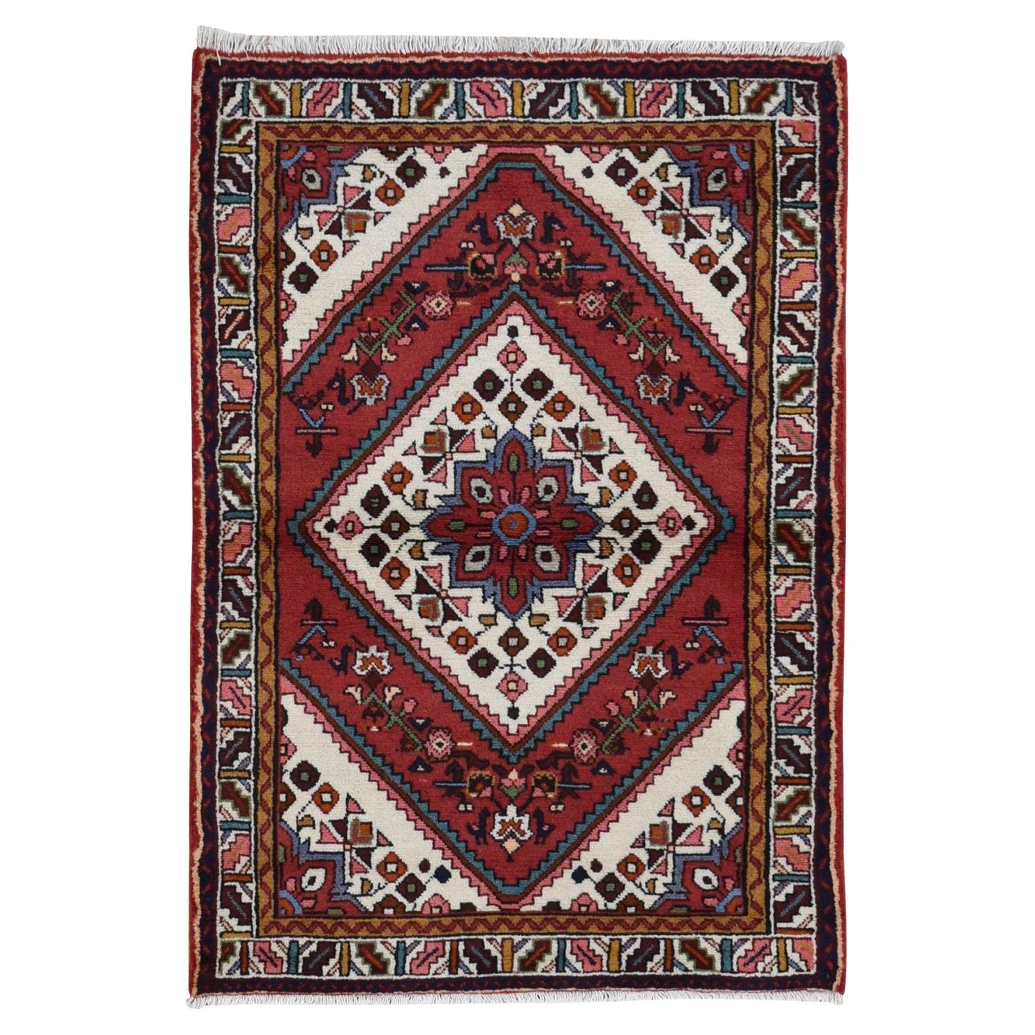3
5 "x5
1" Salsa Rot, Neu Persisch Hamadan Design, Reine Wolle Handgeknüpft Teppich