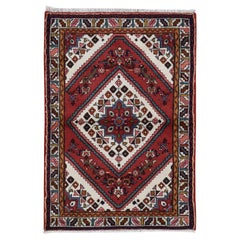3
5 "x5
1" Salsa Rot, Neu Persisch Hamadan Design, Reine Wolle Handgeknüpft Teppich