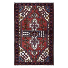3'5"x5'3" Cardinals Red, New Persian Hamadan, Pure Wool, Hand Knotted, Rug