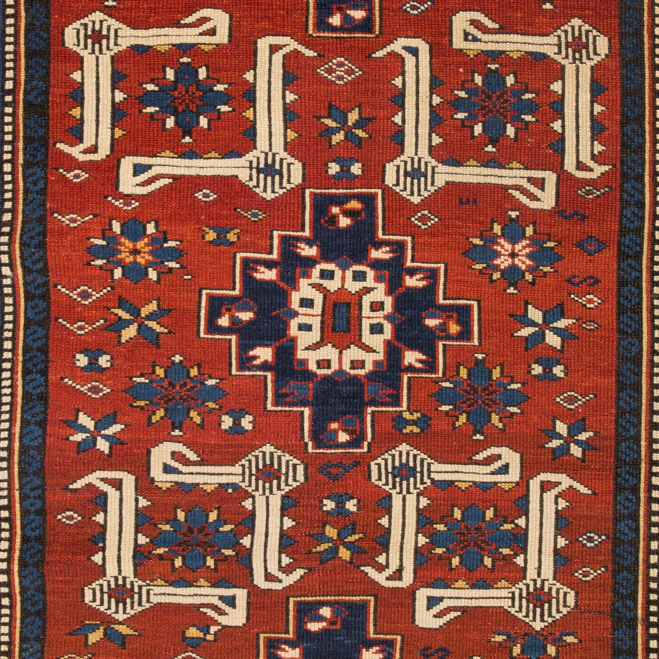 3,5x5.3 Fuß antiker kaukasischer Karagashli Shirvan-Teppich, ca. 1880 (Kasachisch) im Angebot