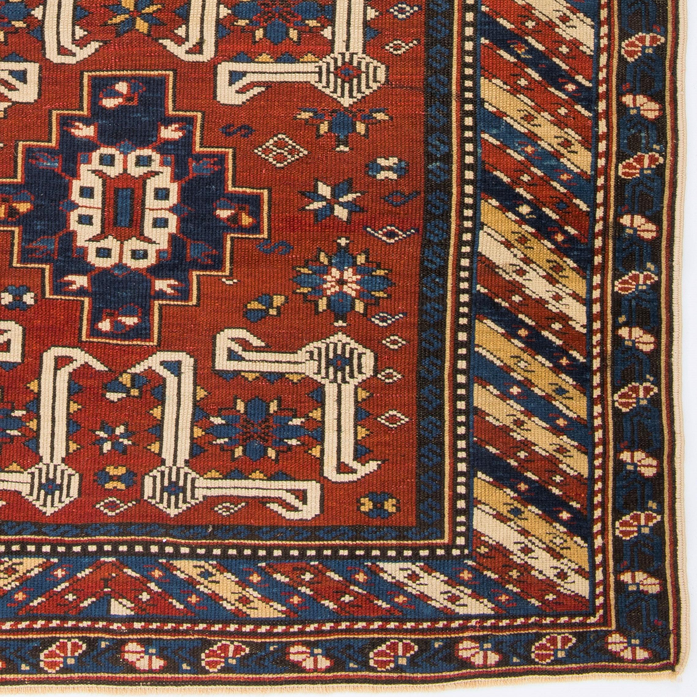 3,5x5.3 Fuß antiker kaukasischer Karagashli Shirvan-Teppich, ca. 1880 (Kaukasisch) im Angebot