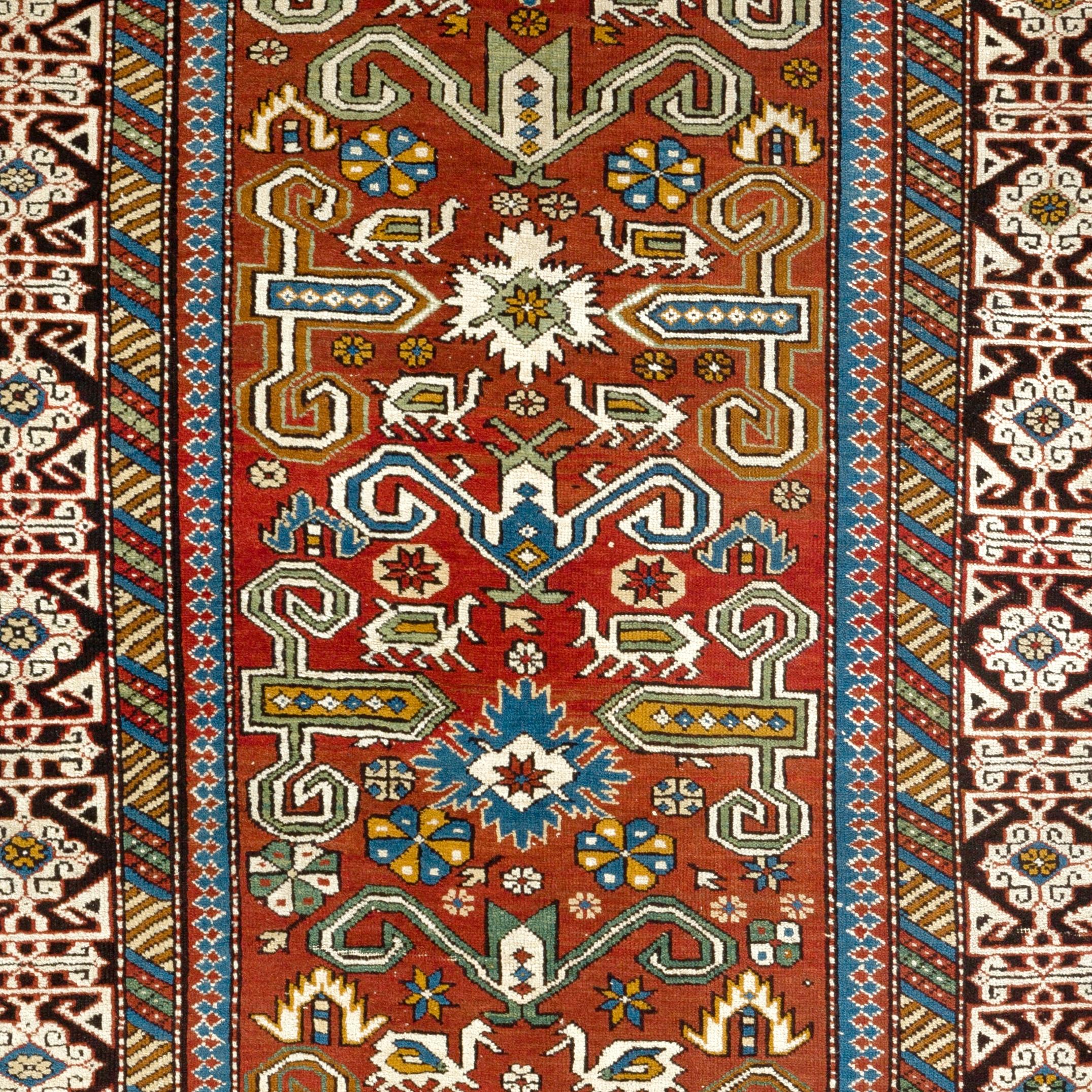 Tribal 3.5x5.4 Ft Antique Caucasian Perepedil Rug, Circa 1890 For Sale