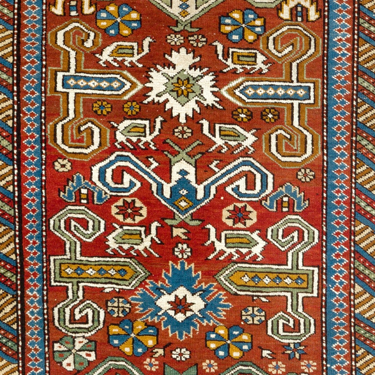 Tribal 3.5x5.4 Ft Antique Caucasian Perepedil Rug. Circa 1890 For Sale