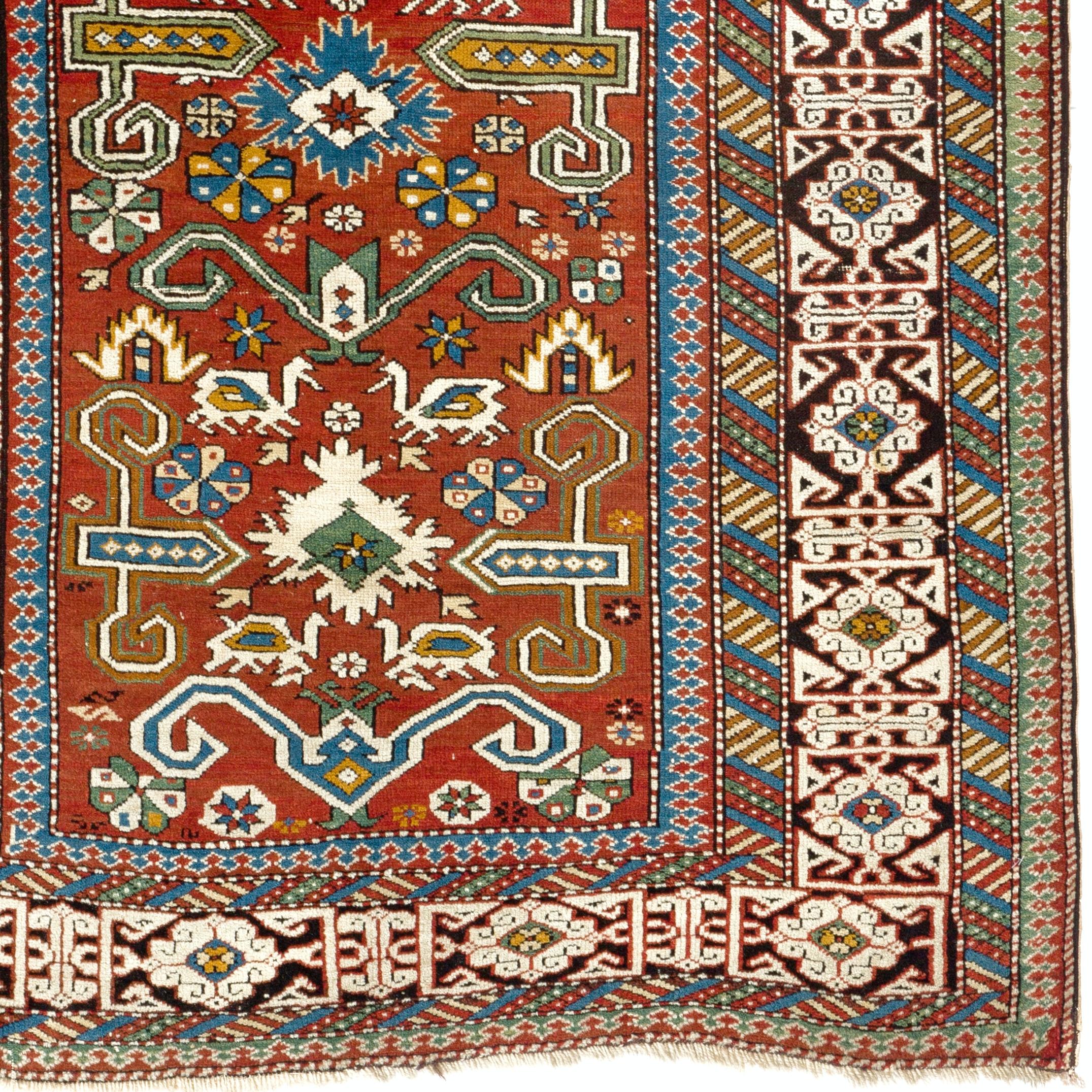 Hand-Knotted 3.5x5.4 Ft Antique Caucasian Perepedil Rug, Circa 1890 For Sale