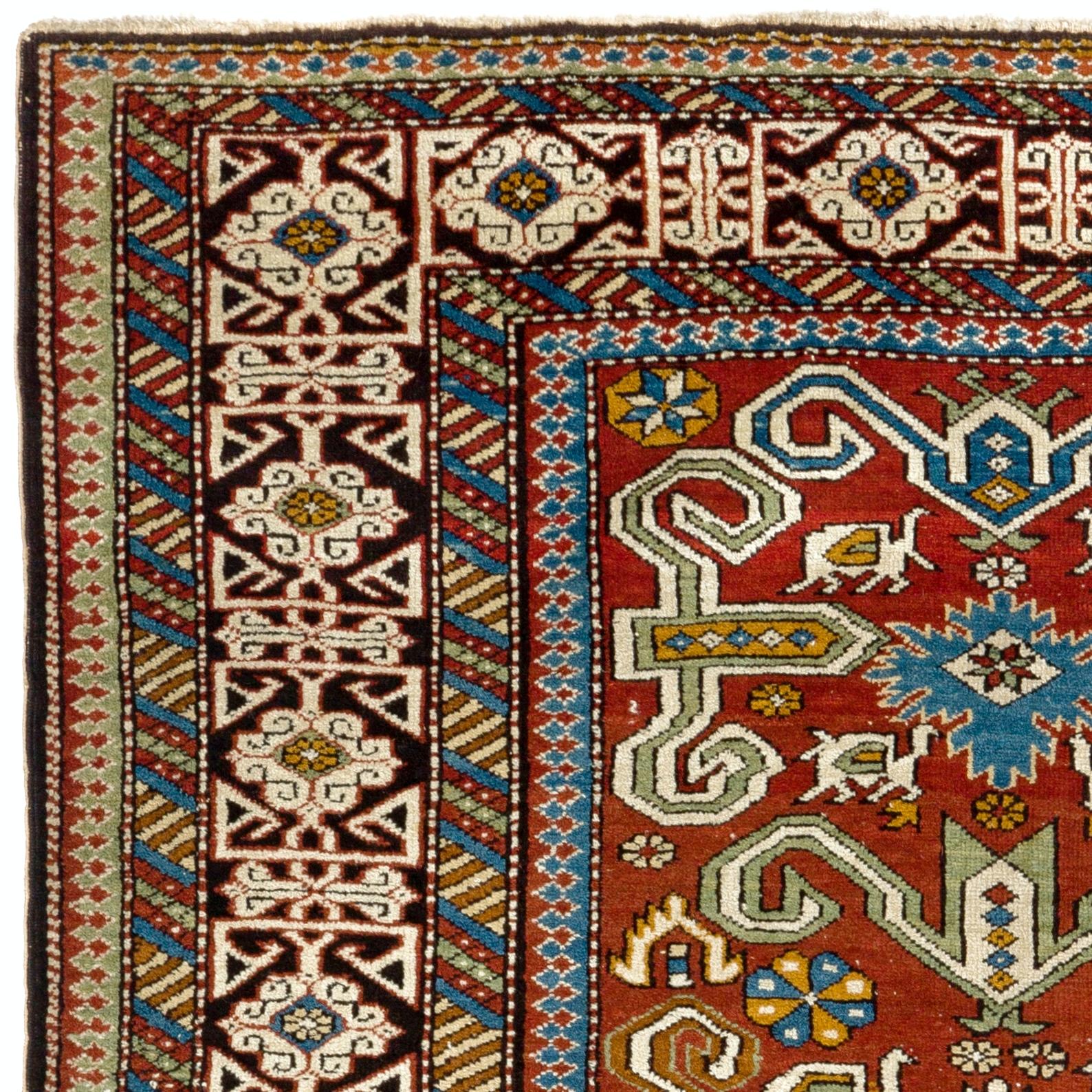 Hand-Knotted 3.5x5.4 Ft Antique Caucasian Perepedil Rug. Circa 1890 For Sale