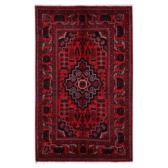 3'5"x5'5" Red Afghan Andkhoy with Geometric Medallion Hand Knotted Soft Wool Rug