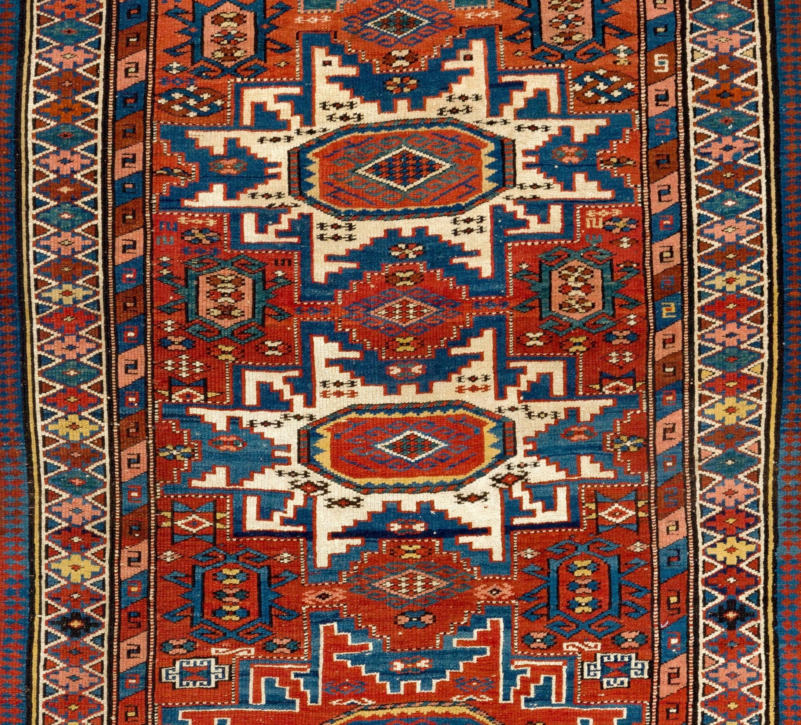 Antique Caucasian Kuba Lesghi rug, circa 1880. Very good condition. Medium wool pile on wool foundation. Washed professionally. All natural dyes. 
