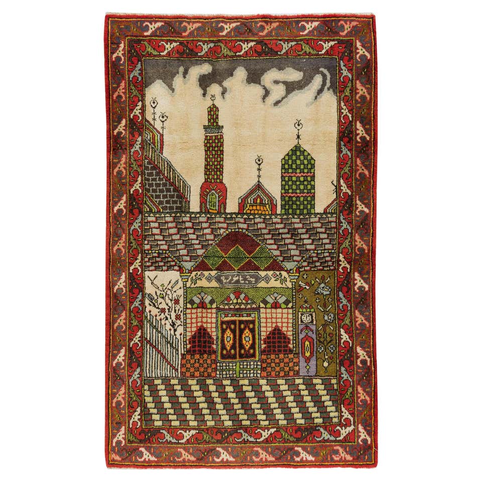 Vintage Turkish Mosque Pictorial Rug For Sale at 1stDibs
