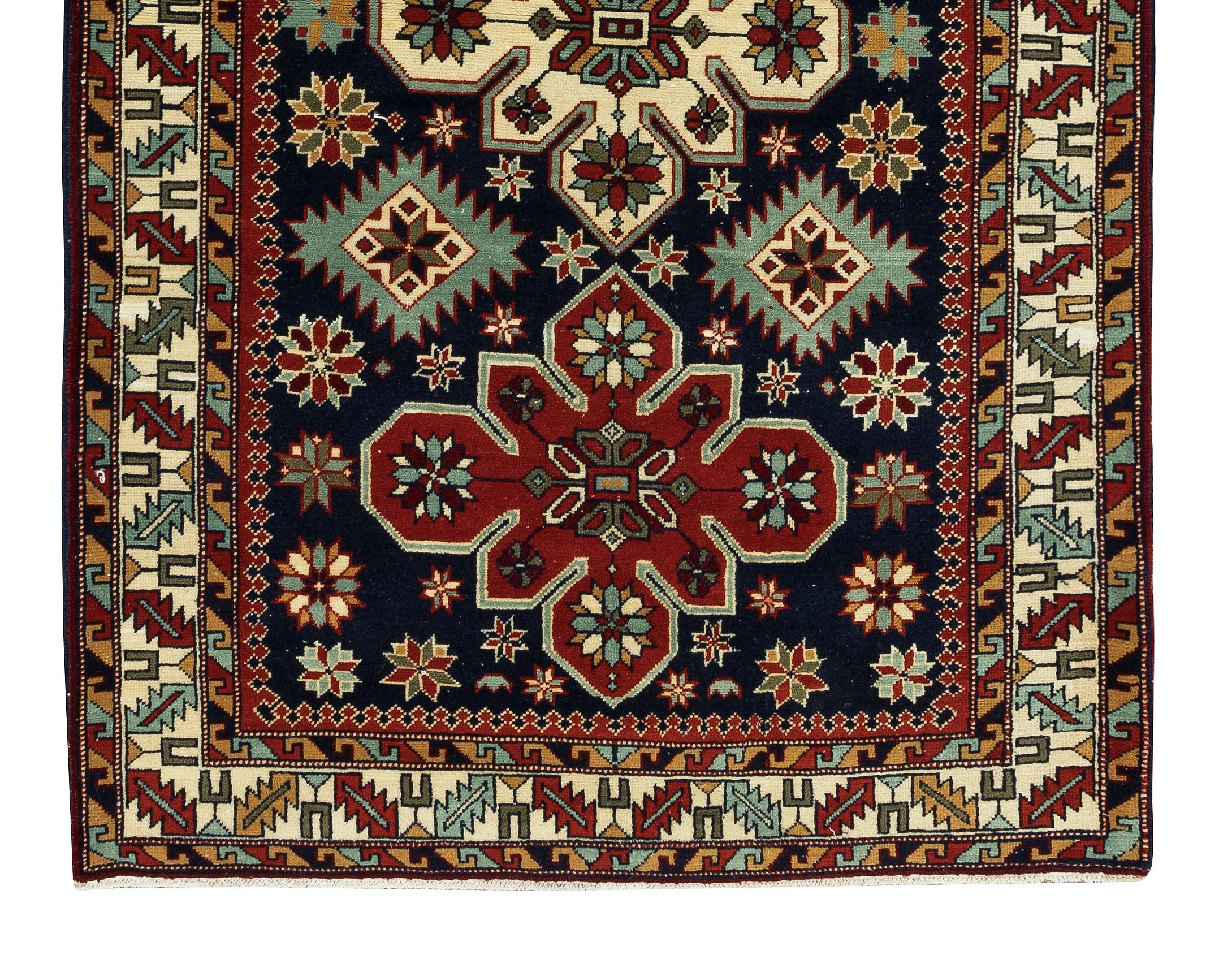 Hand-Knotted 3.5x5.7 ft Vintage Hand Knotted Wool Accent Rug from Turkey, Circa 1970 For Sale