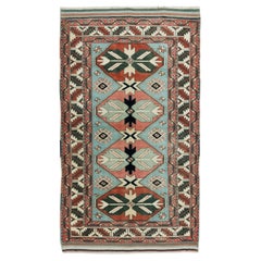 3.5x5.8 Ft Unique Used Turkish Handmade Geometric Wool Rug for Home & Office