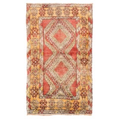 3.4x5.7 Ft Used Hand-knotted Turkish "Tulu" Accent Rug in Warm Red and Yellow