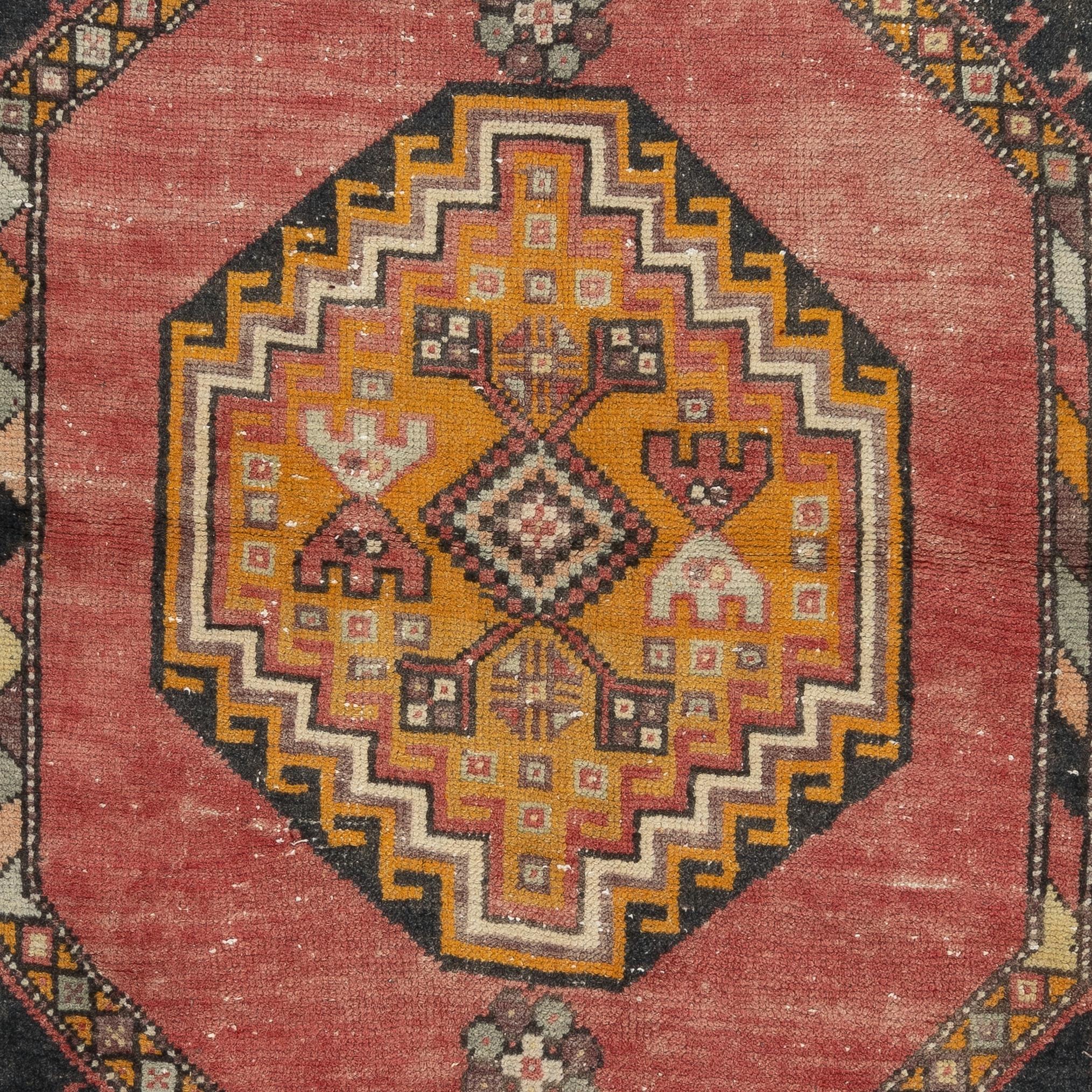 Hand-Woven 3.5x6 Ft Vintage Hand Knotted Wool Turkish Accent Rug with Tribal Design