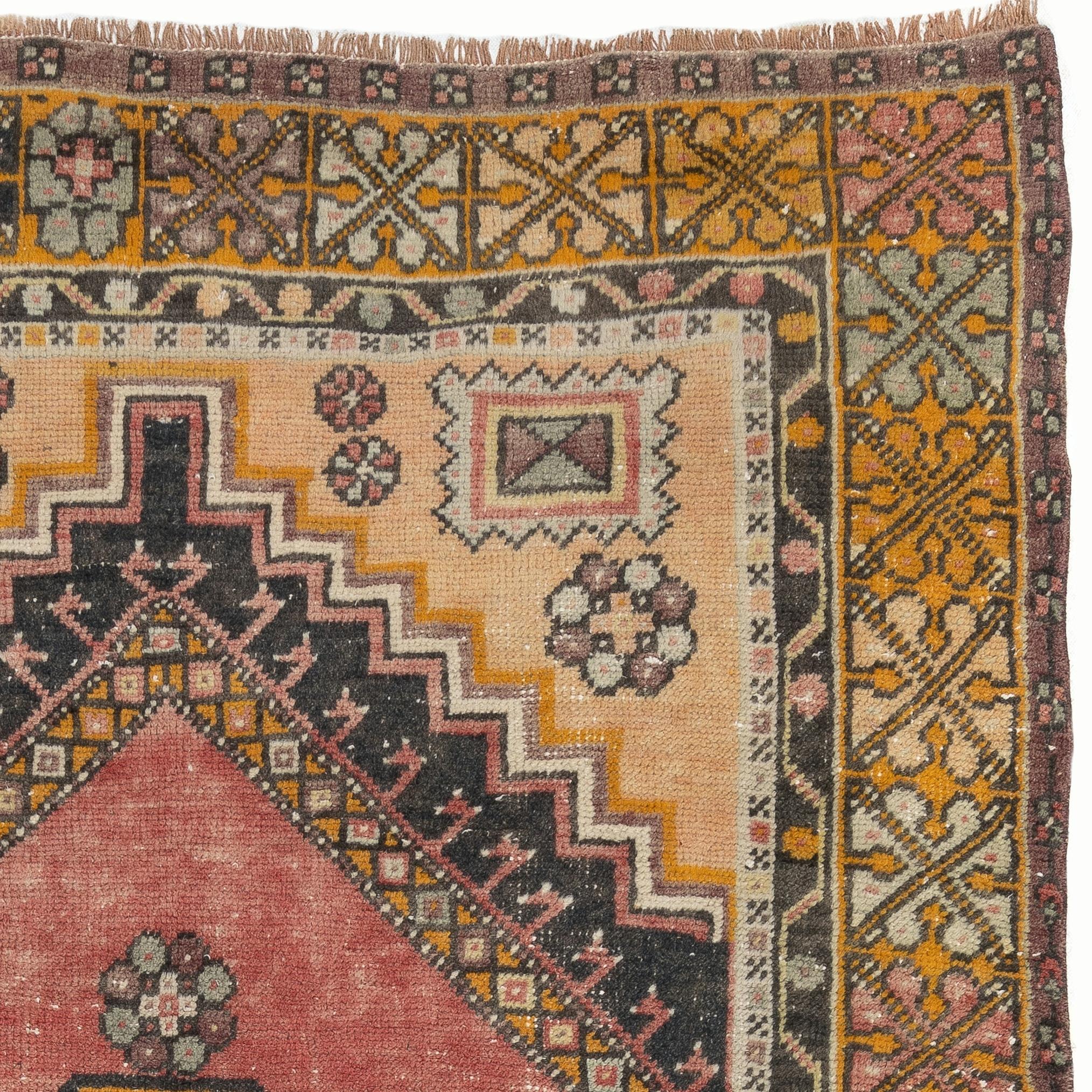 20th Century 3.5x6 Ft Vintage Hand Knotted Wool Turkish Accent Rug with Tribal Design