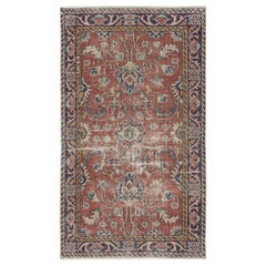 3.5x6 Ft Vintage Handmade Turkish Red Wool Accent Rug with Floral Design