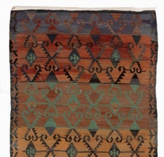 3.5x6.2 ft Colorful Vintage Geometric Turkish Runner Kilim, Wool Handmade Rug