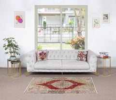 3.5x6.3 Ft Vintage Turkish Wool Tribal Rug, Traditional Handmade Village Carpet
