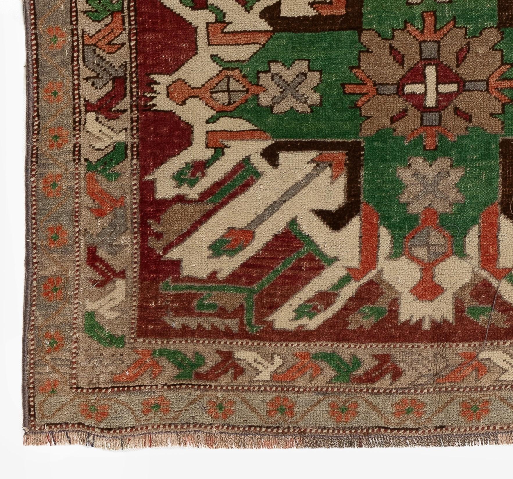 Vintage Caucasian Karabagh Chelaberd, Sunburst, Eagle Kazak Rug In Good Condition In Philadelphia, PA