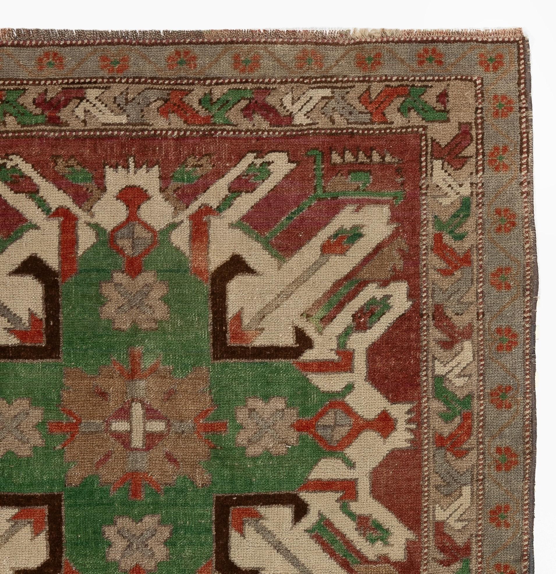 Mid-20th Century Vintage Caucasian Karabagh Chelaberd, Sunburst, Eagle Kazak Rug