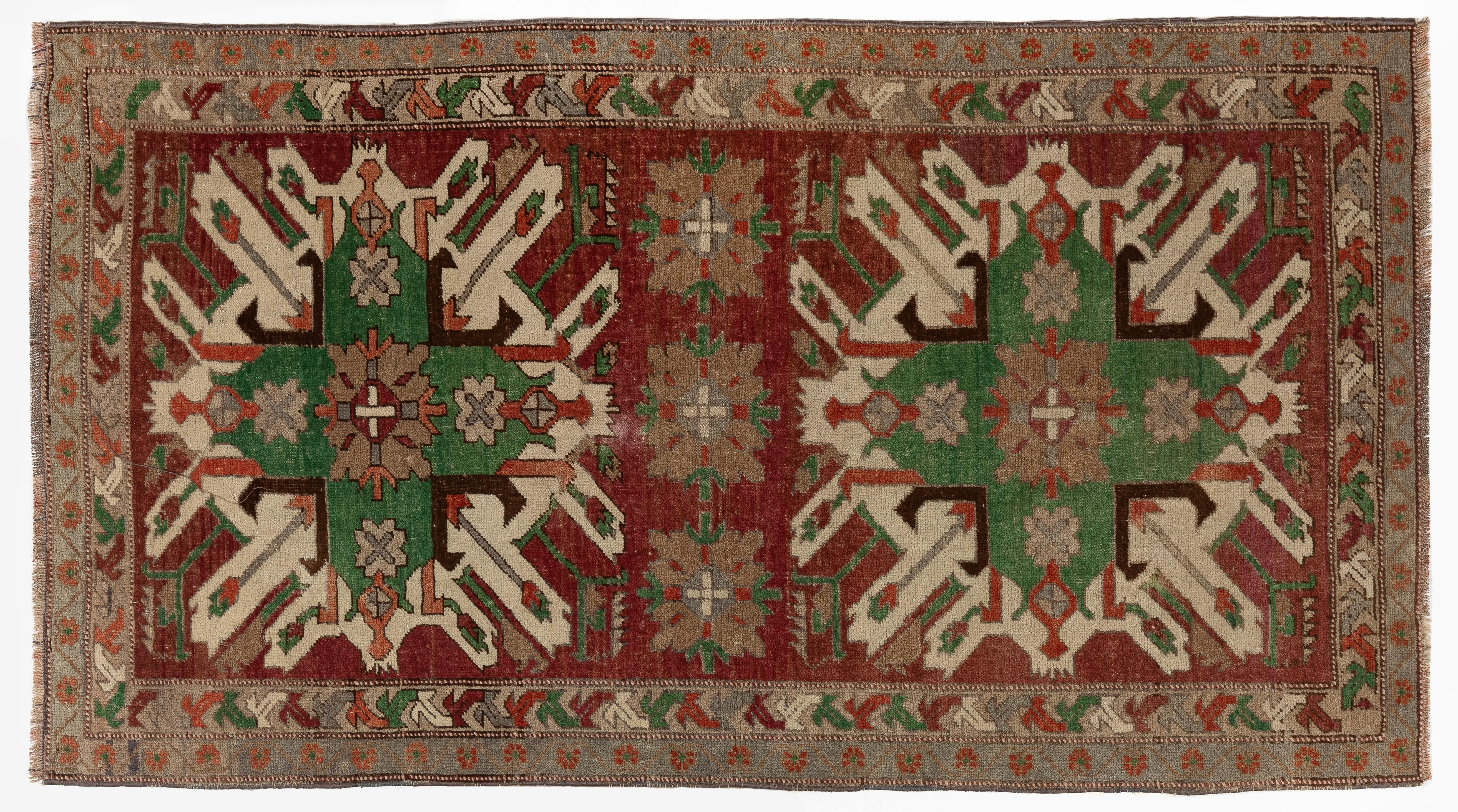 Wool Vintage Caucasian Karabagh Chelaberd, Sunburst, Eagle Kazak Rug