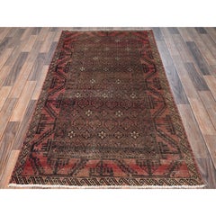 3'5"x6'4" Brown Antique Baluch with Repetitive Design Hand Knotted Pure Wool Rug
