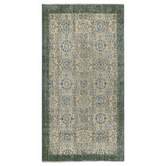 3.5x6.4 Ft Vintage Handmade Turkish Rug with Floral Design 
Solid Green Border