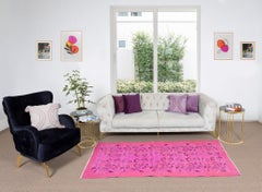 Floral Vintage Akzent Teppich Re-Dyed in Rosa, Türkisch Handmade Small Rug