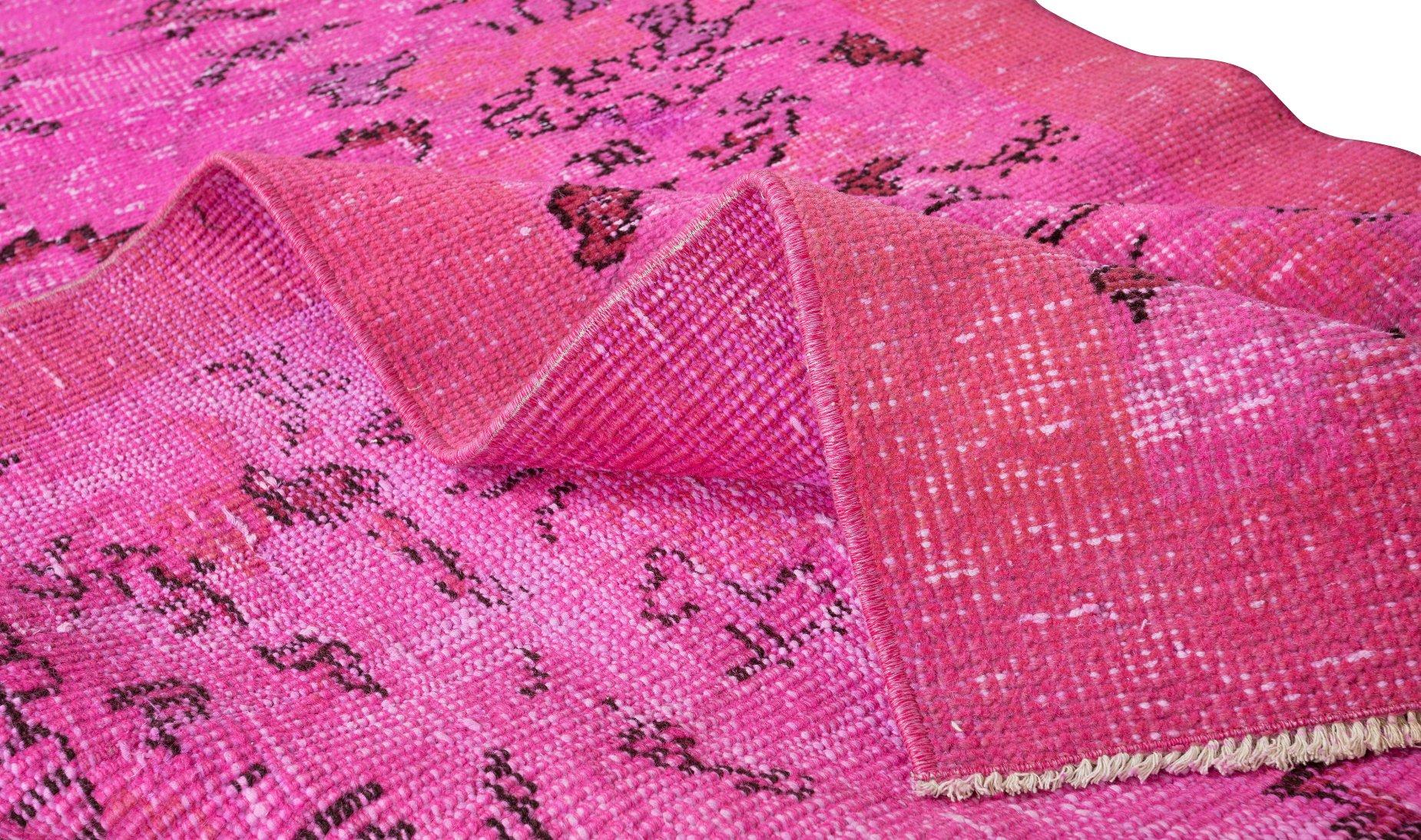 Modern Floral Vintage Accent Rug Re-Dyed in Pink, Turkish Handmade Small Rug For Sale