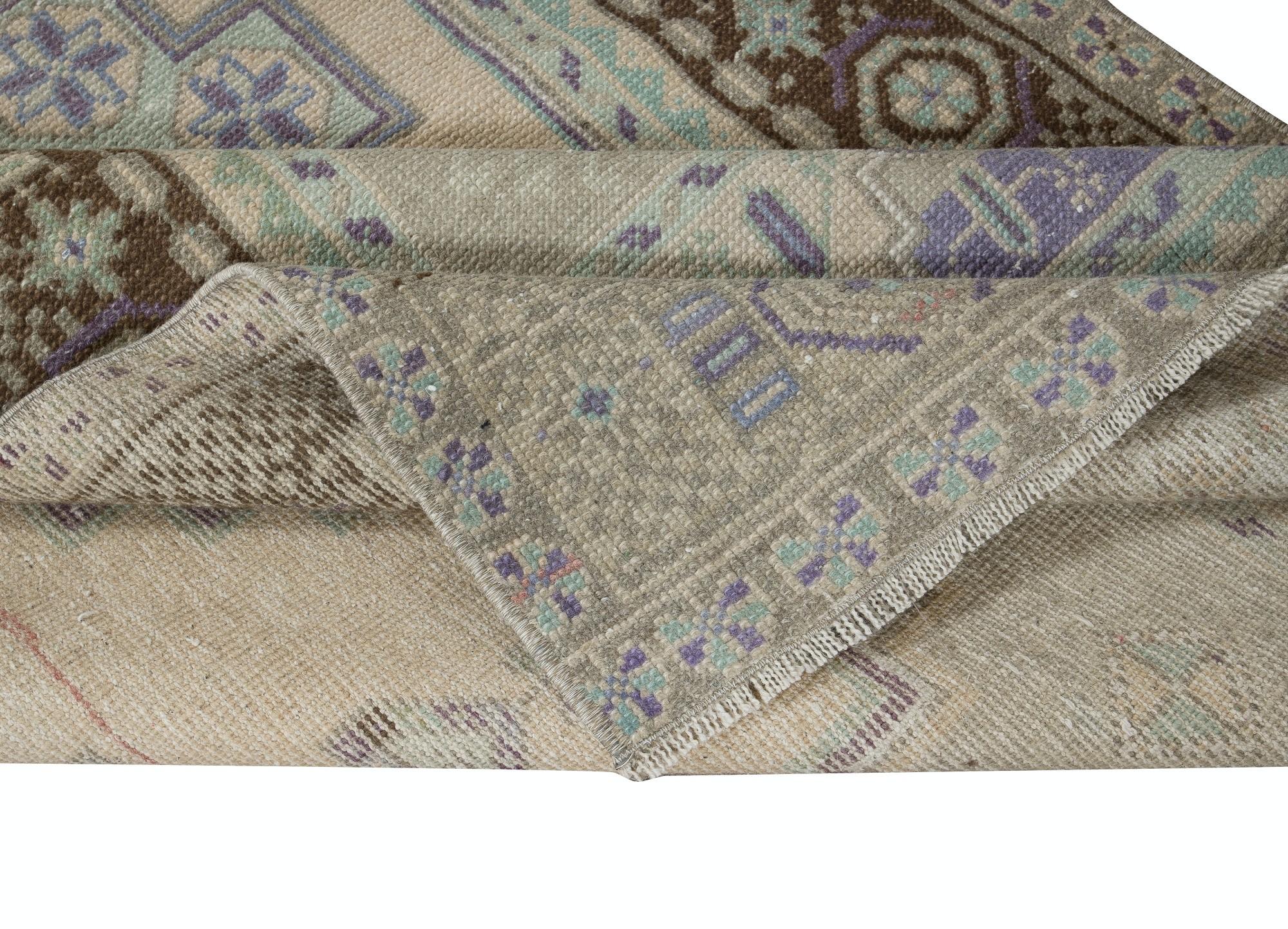 Tribal 3.5x6.5 Ft Hand Knotted Oriental Rug, Vintage Turkish Village Carpet, 100% Wool For Sale