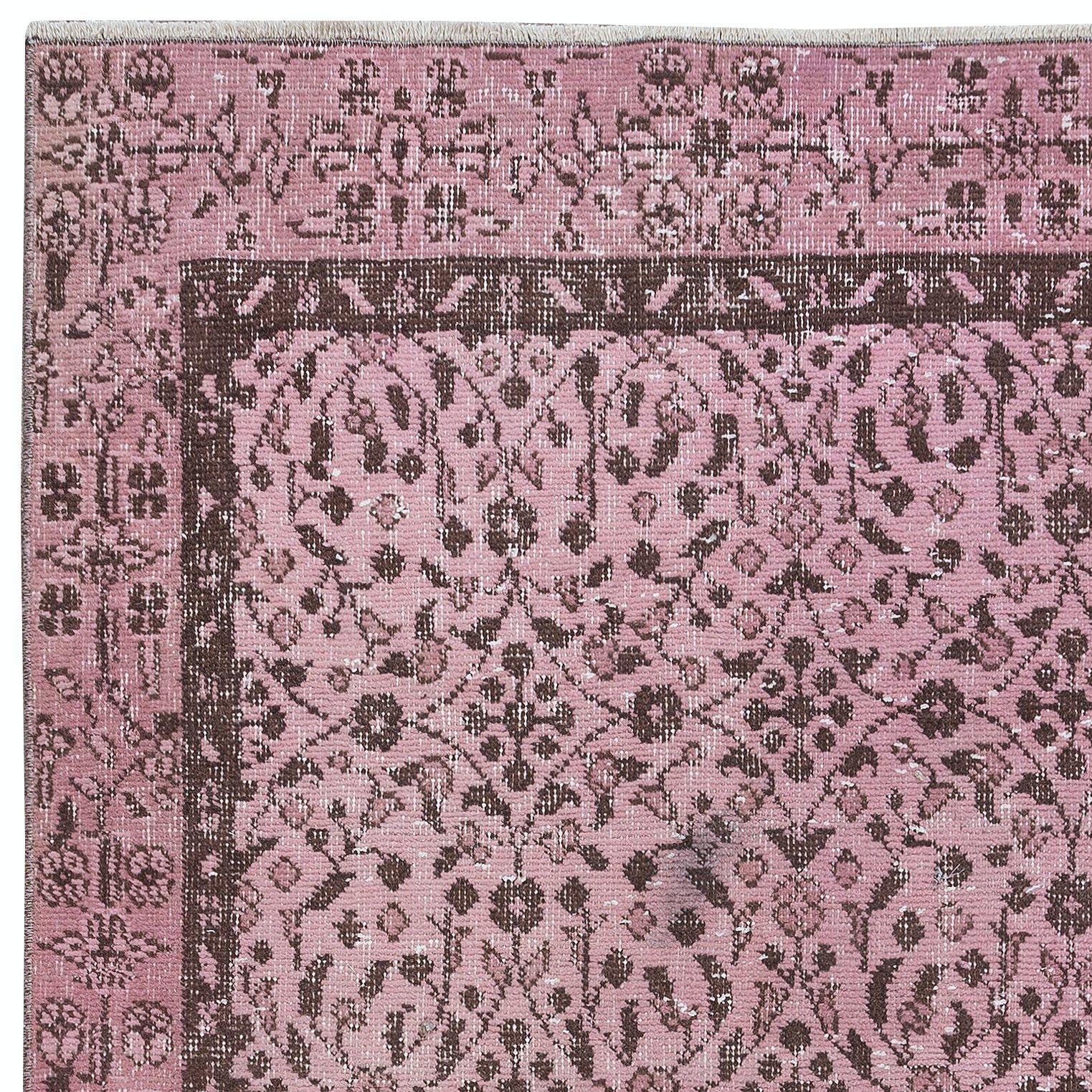 Modern 3.5x6.5 Ft Light Pink Handmade Turkish Small Rug, Floral Pattern Floor Covering For Sale