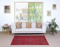 3.5x6.5 Ft Moderner Türkischer Wollteppich. Vintage Red Overdyed Handmade Area Rug