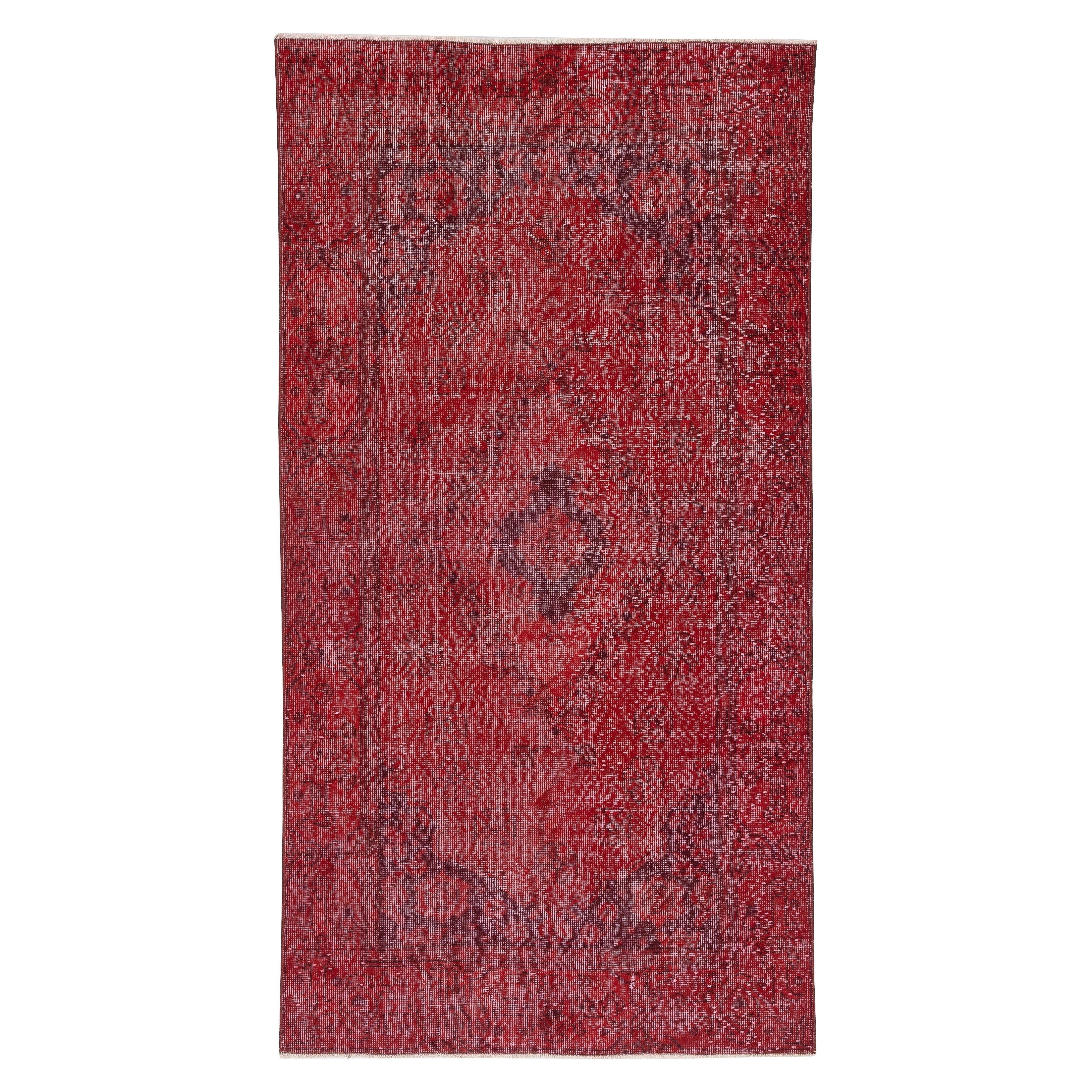 3.5x6.5 Ft Moderner Türkischer Wollteppich. Vintage Red Overdyed Handmade Area Rug