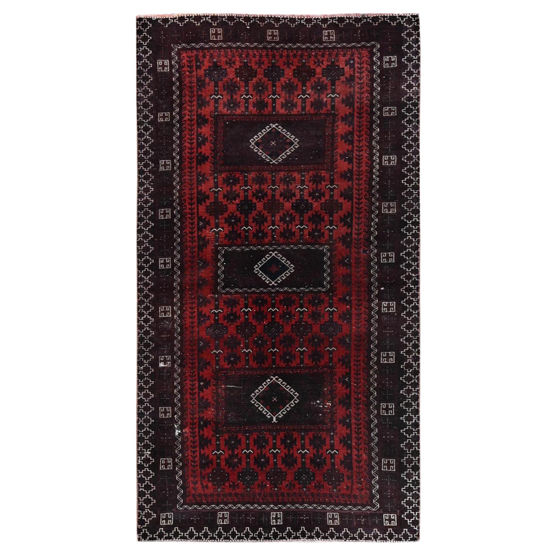 3'5 "x6'6" rosso carminio Vintage Persian Baluch annodato a mano in pura lana Runner Rugs