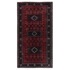 3'5"x6'6" Carmine Red Vintage Persian Baluch Hand Knotted Pure Wool Runner Rug
