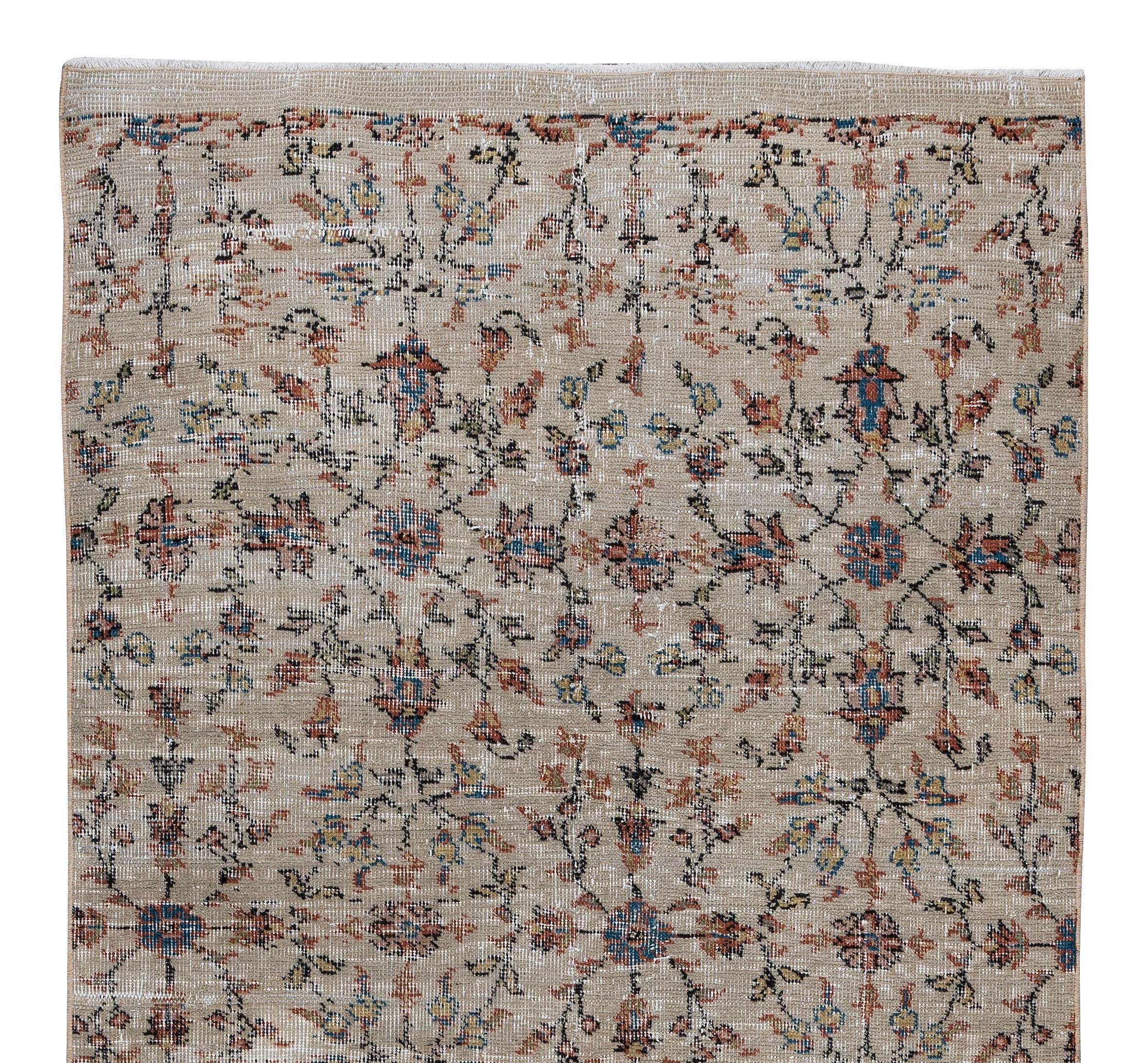 Hand-Knotted Accent Rug with Colorful Flowers, Turkish Handmade 1960s Small Carpet For Sale