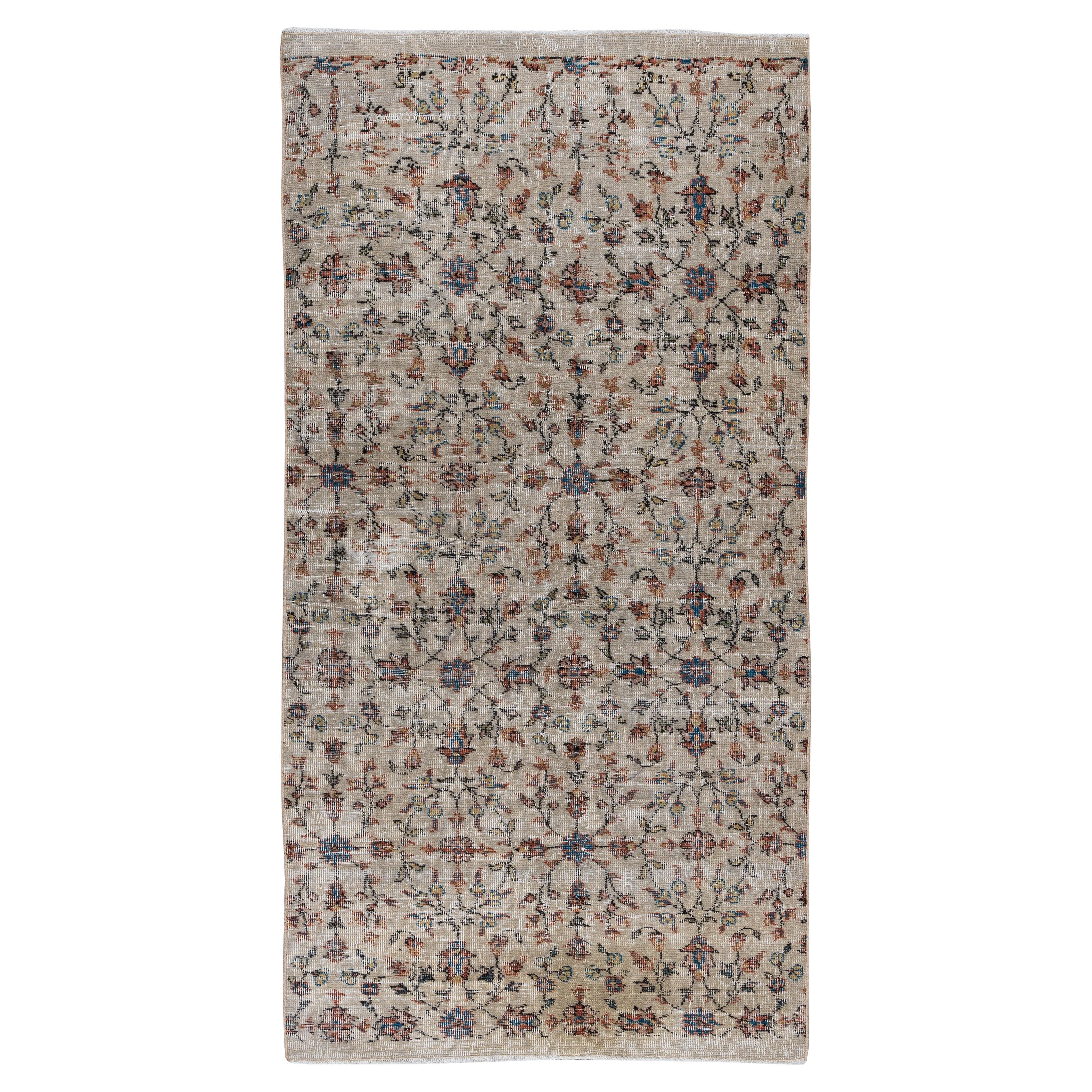 Accent Rug with Colorful Flowers, Turkish Handmade 1960s Small Carpet For Sale