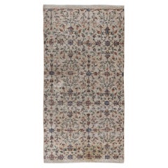 Tapis d'accentuation de 3,5 x 6,6 pieds avec fleurs colorées, petit tapis turc fait main des années 1960