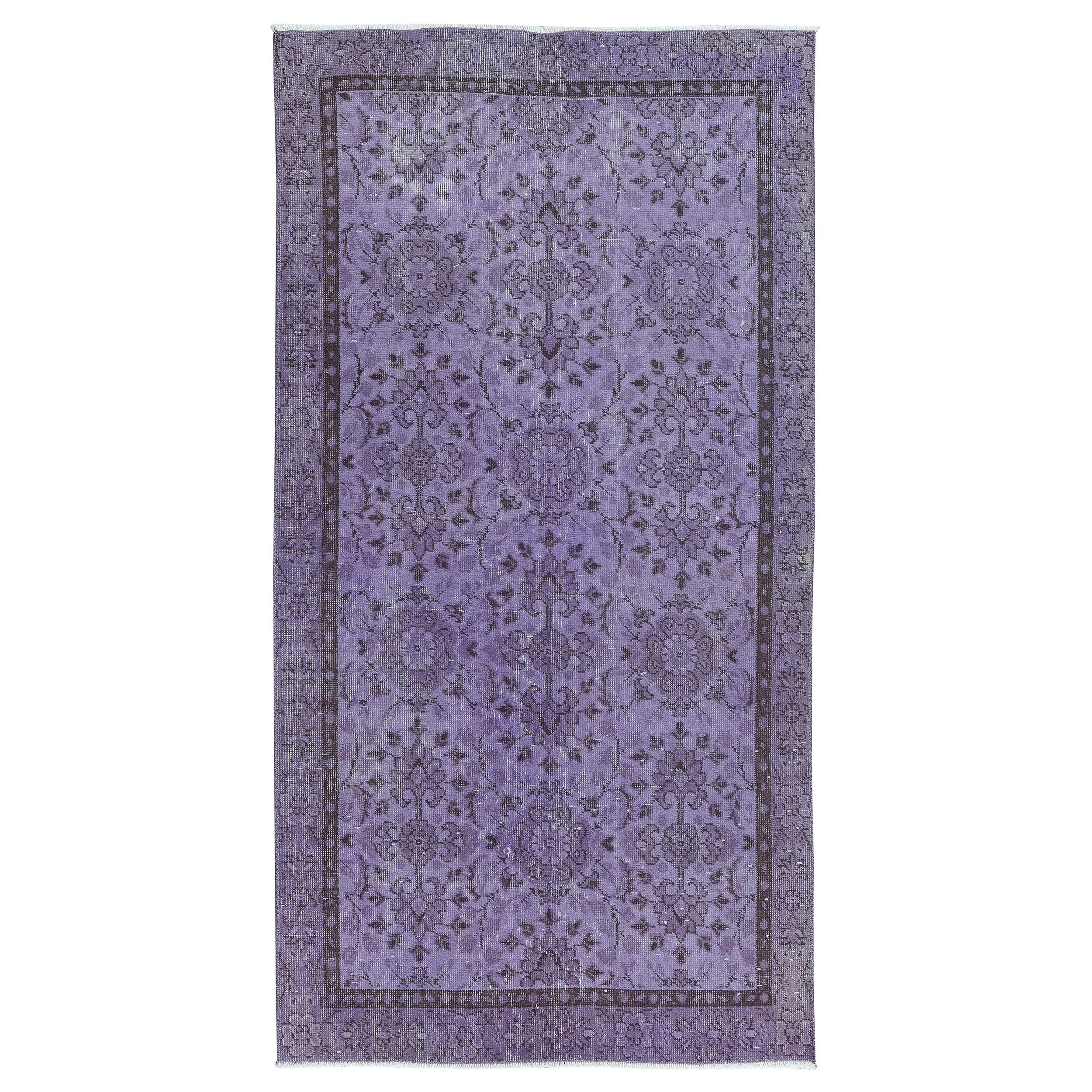 Dekorativer türkischer königlicher lila Teppich 3,5x6.6 Ft, moderner handgefertigter kleiner Teppich
