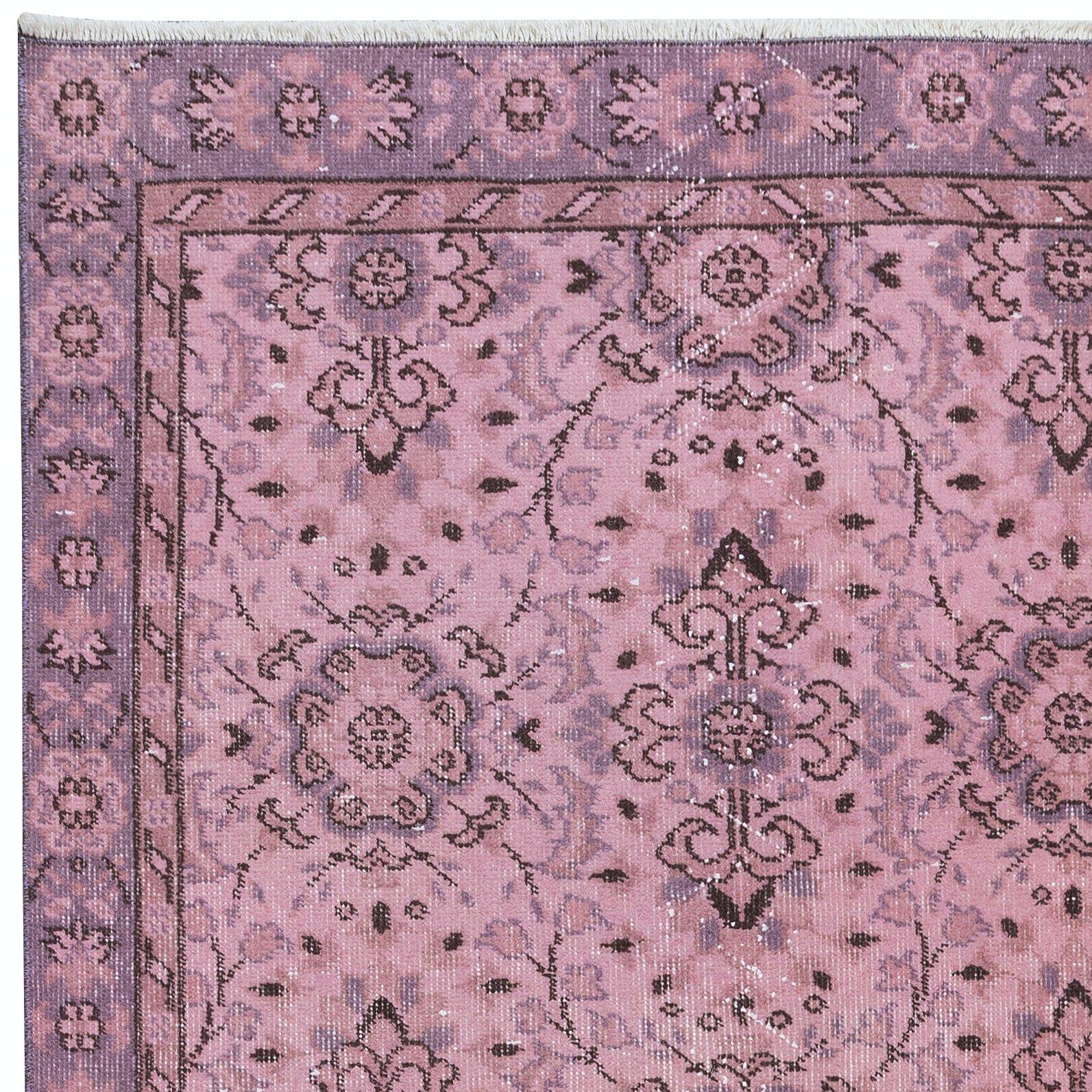 Turkish 3.5x6.6 Ft Modern Handmade Pink Rug with Rustic Italian Mediterranean Style For Sale