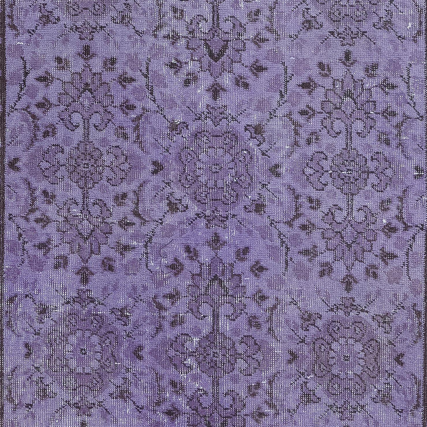 Hand-Knotted 3.5x6.6 Ft Turkish Royal Purple Rug, Modern Handmade Upcycled Small Carpet For Sale