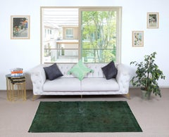 3.5x6.8 Ft Modern Handmade Turkish Accent Rug in Dark Green. Floor Covering