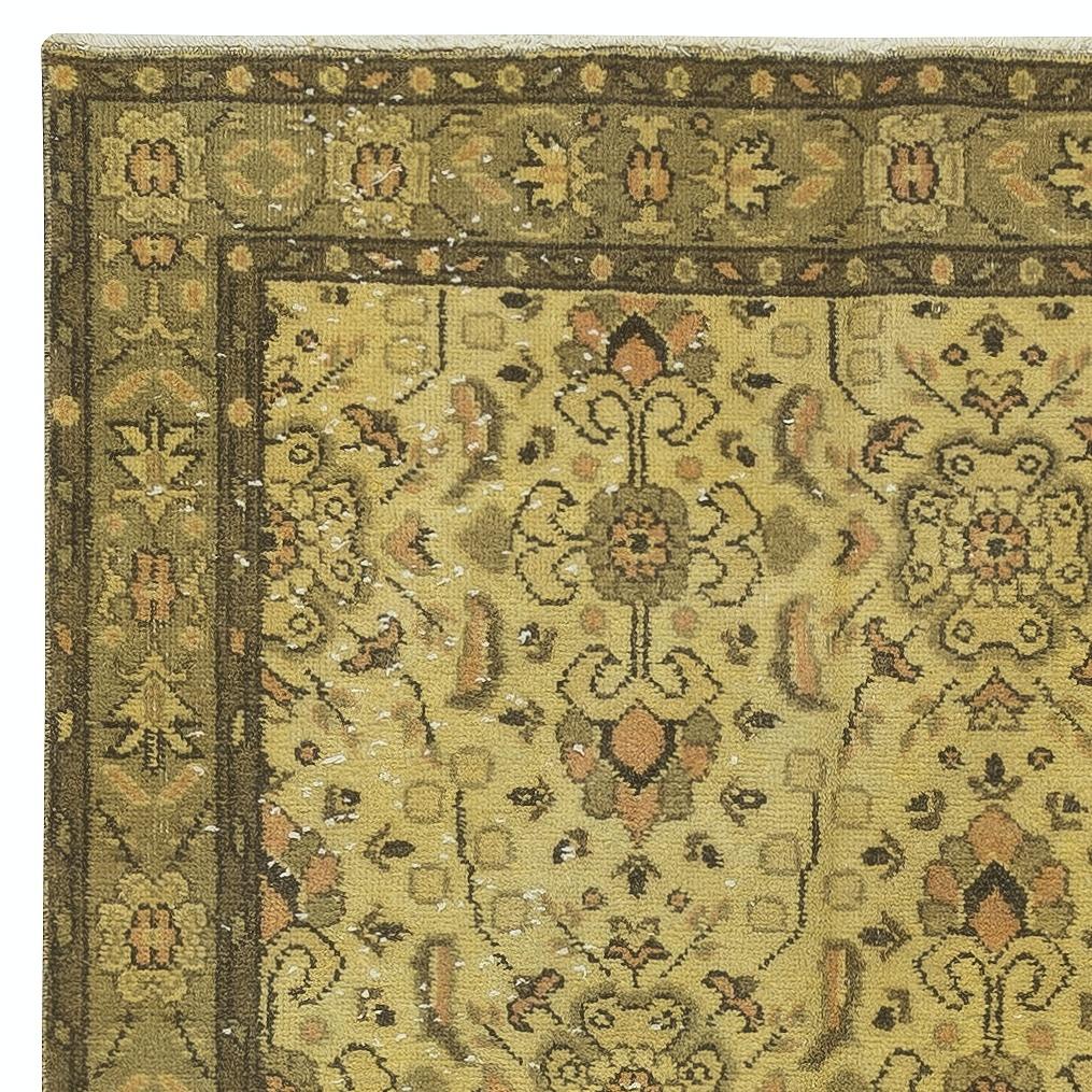 3,5x6,8 Pies Alfombra Floral Turca Vintage Hecha a Mano Teñida de Amarillo 4 Interiores Modernos Anudado a mano en venta