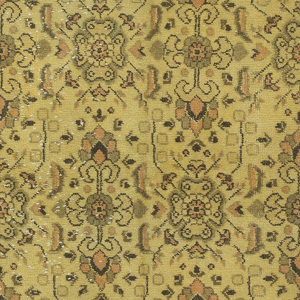 3,5x6,8 Pies Alfombra Floral Turca Vintage Hecha a Mano Teñida de Amarillo 4 Interiores Modernos en Bueno estado para la venta en Spring Valley, NY