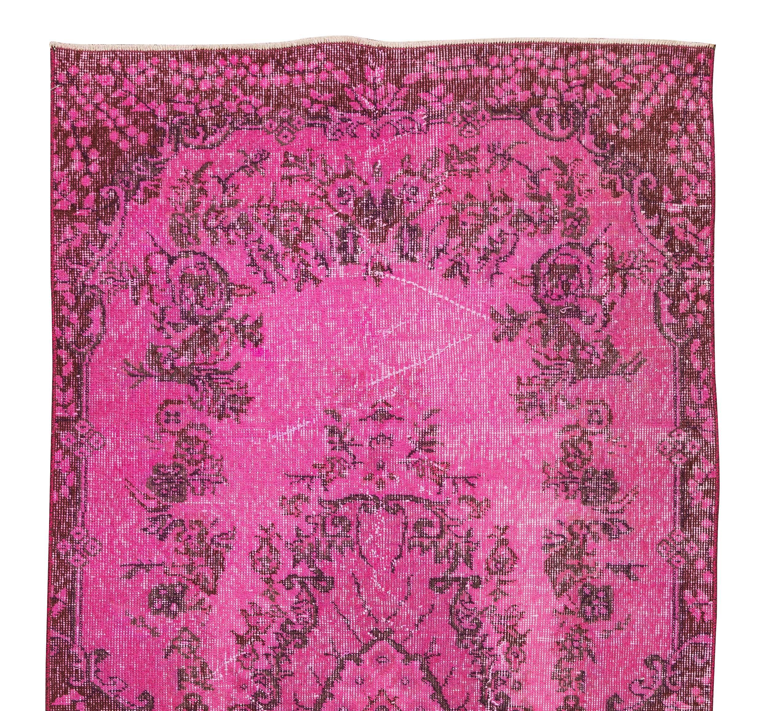 Turkish Handmade Anatolian Accent Rug in Pink with Floral Medallion Design For Sale