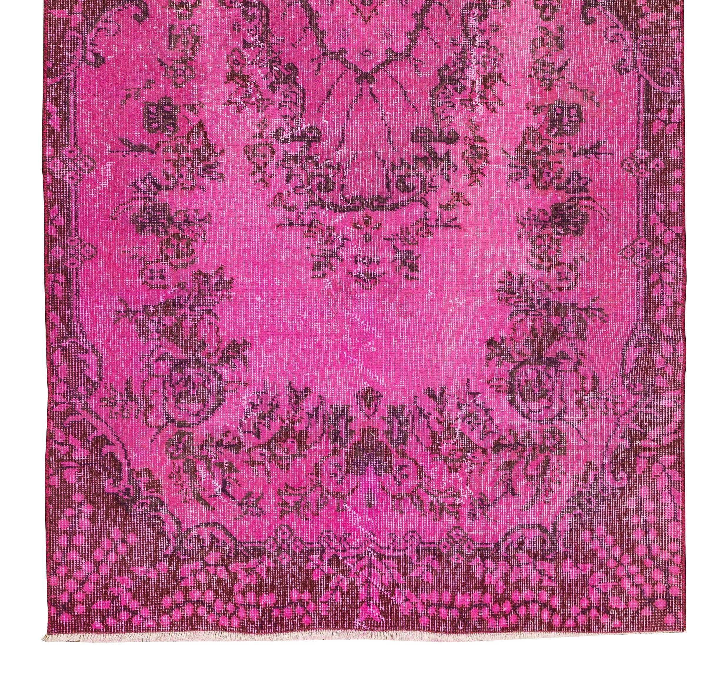 Hand-Knotted Handmade Anatolian Accent Rug in Pink with Floral Medallion Design For Sale