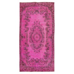 3,5x7 Ft Handgefertigter Anatolischer Akzent-Teppich in Rosa mit floralem Medaillon-Design