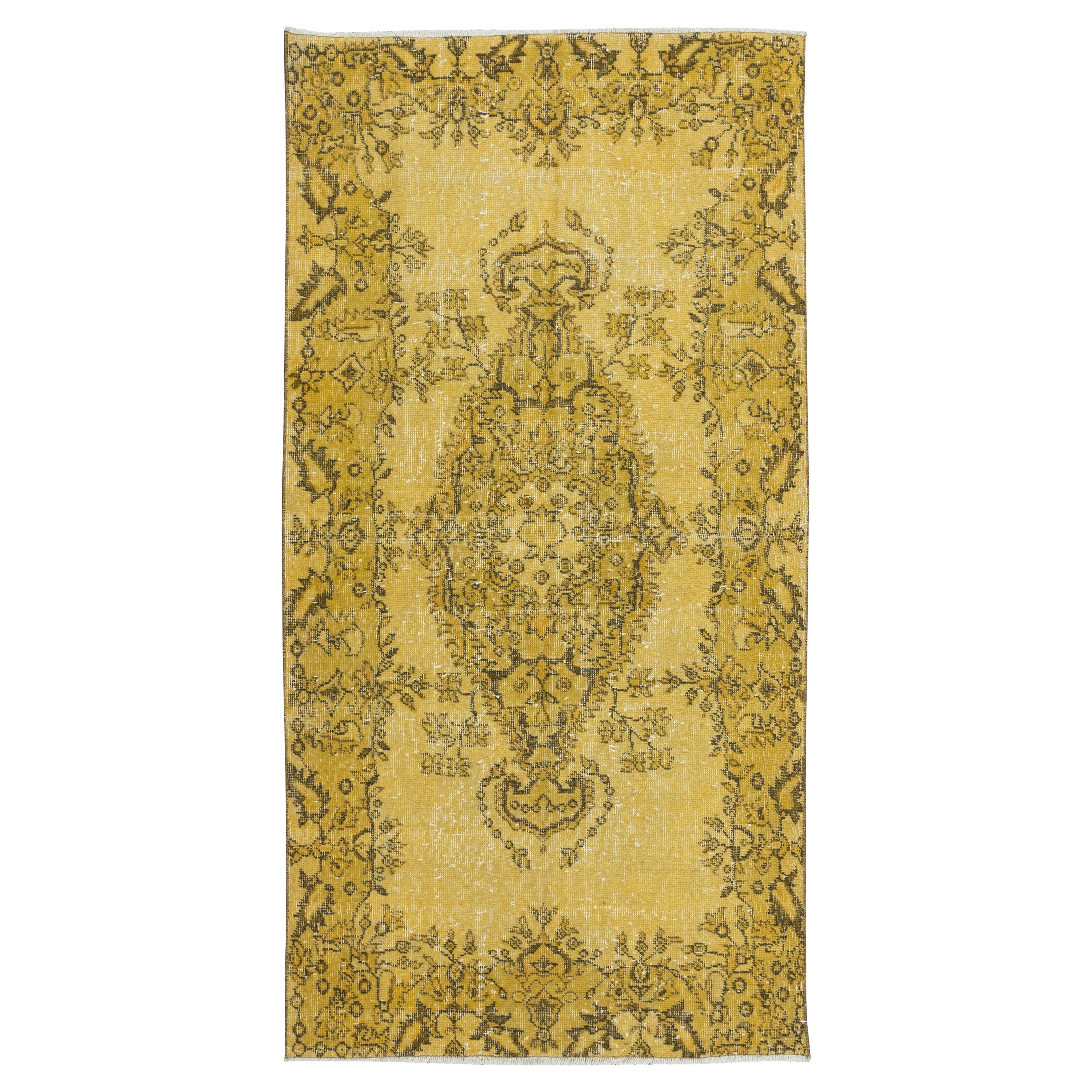 Tappeto moderno in lana gialla, 3,5x7 Ft, annodato e tessuto a mano in Turchia in vendita