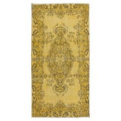 Tappeto moderno in lana gialla, 3,5x7 Ft, annodato e tessuto a mano in Turchia